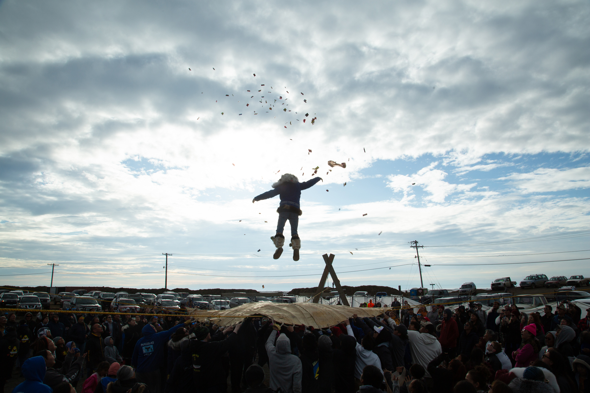 person doing the blanket toss at nalukataq