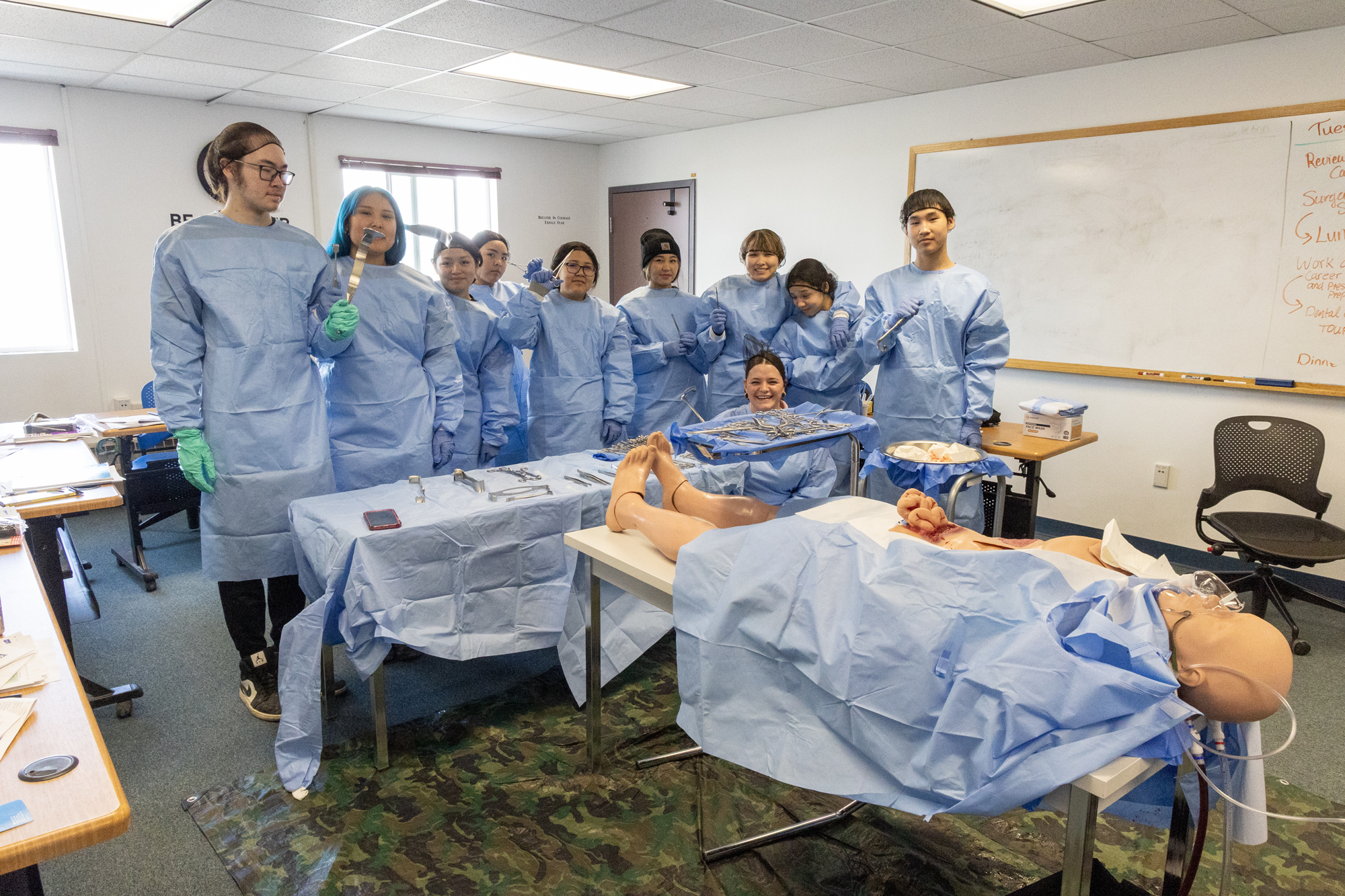 Summer Camp students in surgical scrubs 