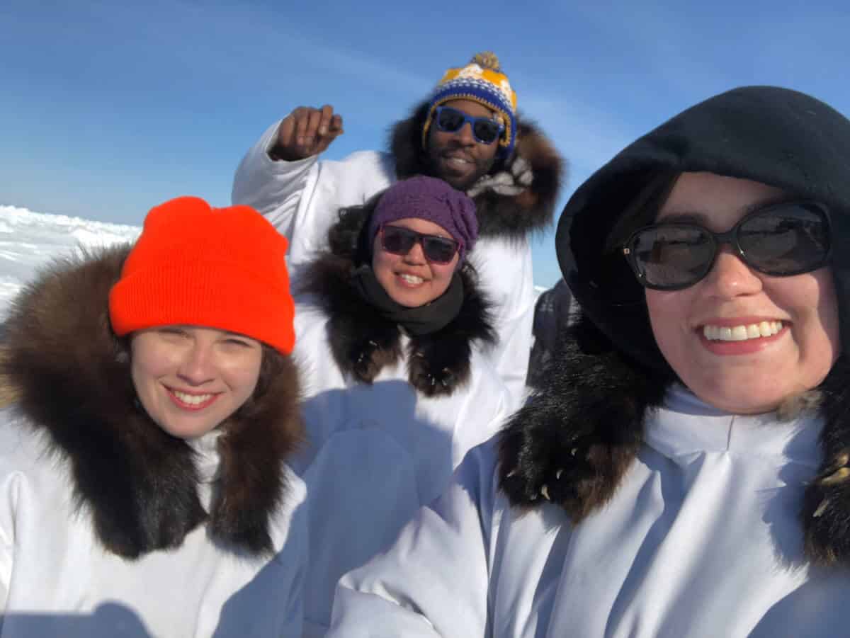 Group of students on the sea ice on the Arctic Ocean. (1)